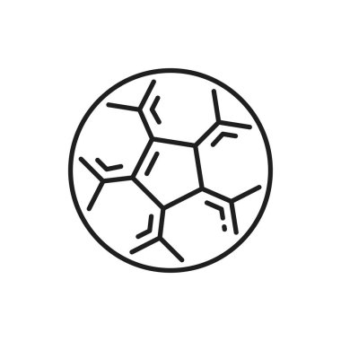 Futbol ve futbol topu ince çizgi monokrom ikonunu izole etti. Alman spor hobisinin vektör futbol topu sembolü, futbol ekipmanları. Spor kulübü maskotu, üniversite ya da üniversite turnuvası amblemi
