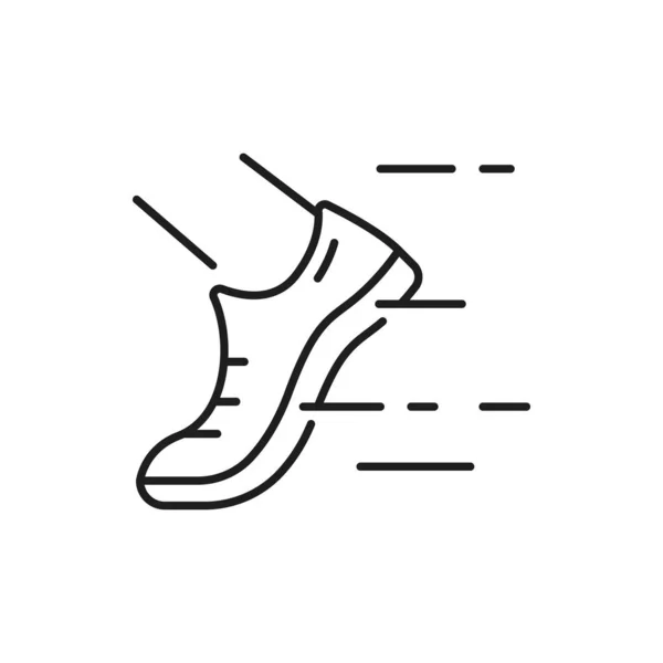 体能运动轮廓图标 跑腿穿运动鞋细线符号 体重减轻图标 矢量健康生活方式概述象形文字 脚踏在运动鞋上的体重控制标志或减肥标志 — 图库矢量图片