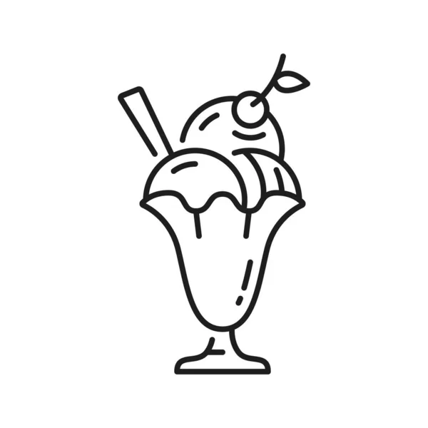 Bolas Helado Postre Verano Tazón Vidrio Icono Contorno Aislado Vector — Vector de stock