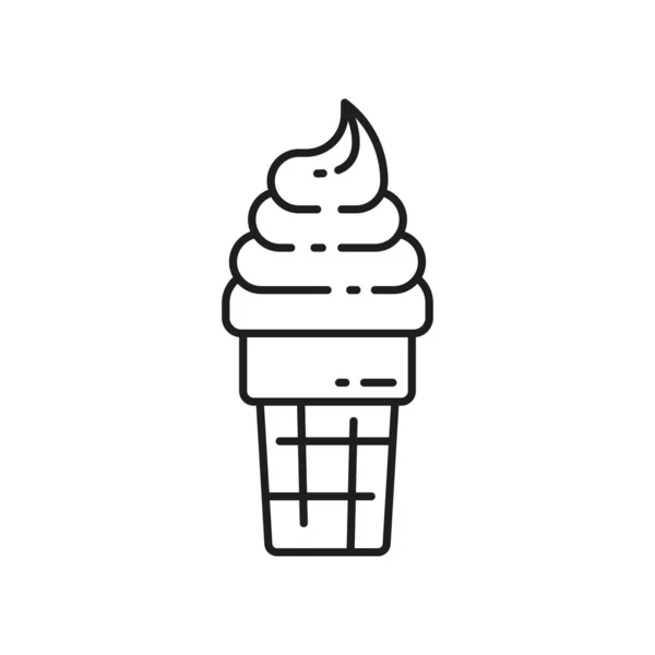 冰淇淋夏季甜点 奶油冰淇淋在晶圆锥孤立的轮廓图标 在华夫饼锥中 向量鞭打焦炭化的细线冰淇淋 更新冷外卖食品 快餐食品 — 图库矢量图片