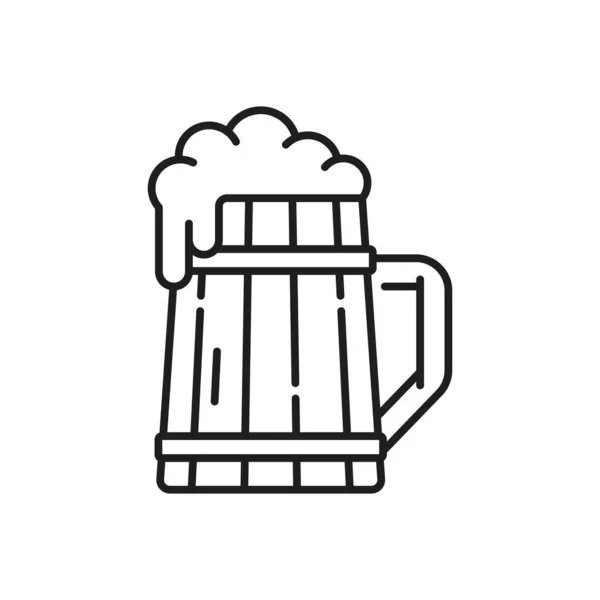 Деревянная Кружка Немецкого Холодного Пива Изолированный Спиртовой Напиток Очертания Значок — стоковый вектор