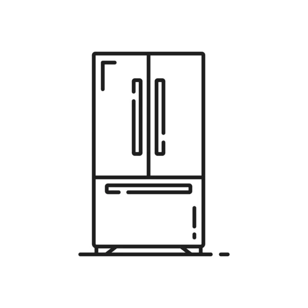 双冰箱 冰箱与并排的门和下架冷冻柜隔离轮廓图标 有三个门的矢量工业冰箱展示柜 厨房家用设备 家用电器 — 图库矢量图片