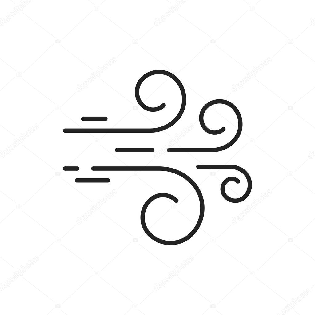 Windy weather isolated blowing wind swirls outline icon. Vector hurricane stream, cold weather symbol. Curve lines and strokes, strong storm swirls, climate, meteorology and air conditioner sign