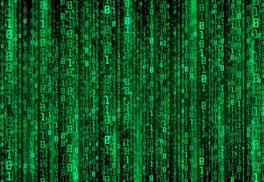 Matrix arkaplanındaki dijital akım veya ikili kod verileri, sanal güvenlik teknolojisinin vektör numaraları. İkili kod ya da yeşil sayılar deseni, bilgisayar siber korsanı ve internet bilgi güvenliği