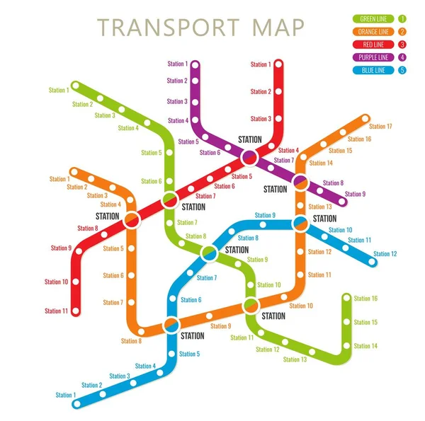 Metro Metro Yeraltı Ulaşım Sistemi Haritası Şehir Metro Istasyonu Şeması — Stok Vektör