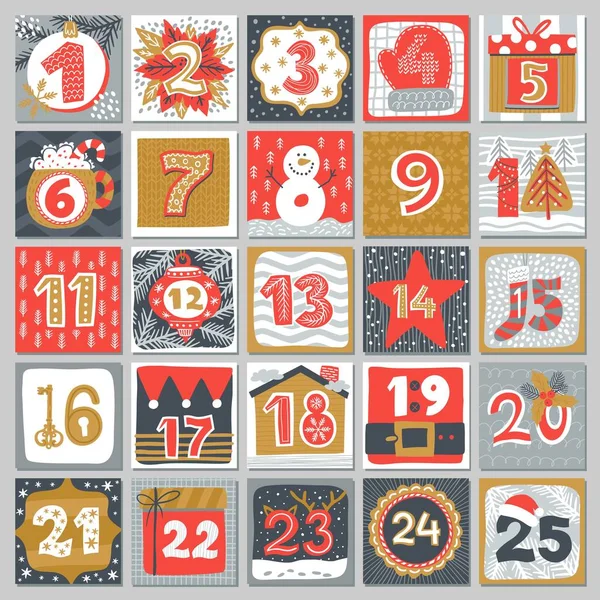 Kalendarz Adwentowy Świąt Bożego Narodzenia Lub Świąt Bożego Narodzenia Wektor — Wektor stockowy