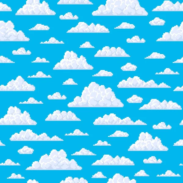 Patrón Sin Costuras Nubes Burbujas Esponjosas Píxeles Blancos Cielo Azul — Vector de stock