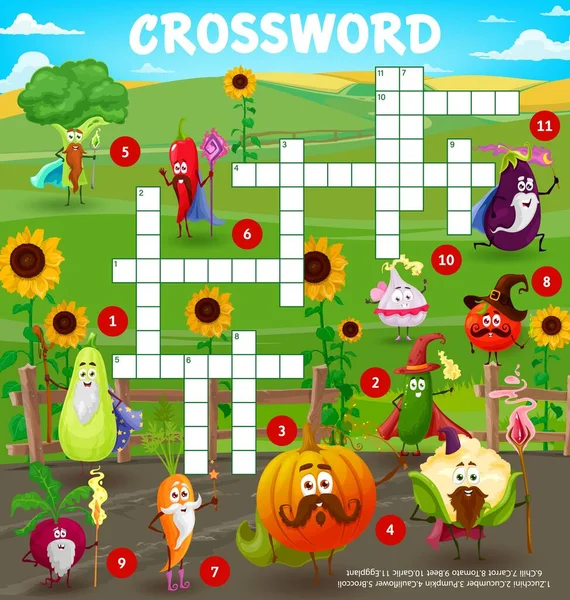 Cartoon Boerderij Groente Tovenaars Tovenaars Kruiswoordpuzzel Vector Spel Raster Zoek — Stockvector