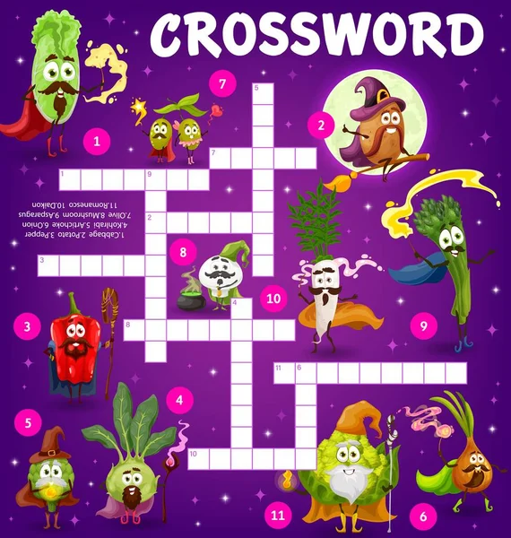 Cartoon Vegetable Wizards Magicians Crossword Puzzle Game Grid Vector Find — 图库矢量图片