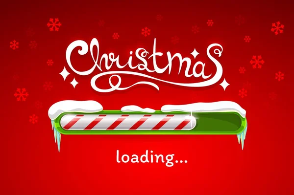 圣诞装载量的矢量进展棒的圣诞糖果覆盖着雪和冰柱红色背景与雪花 即将到来的寒假 圣诞倒计时的现实糖果棒 — 图库矢量图片