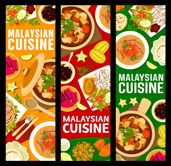 Bandeiras Comida Cozinha Malaia Com Pratos Asiáticos Refeições Malaias Arroz — Vetor de Stock
