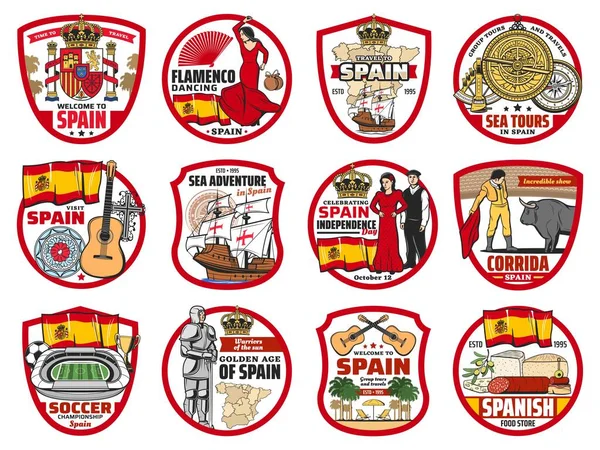 Ισπανία Και Βαρκελώνη Απομονωμένες Εικόνες Διανυσματικών Ταξιδιών Και Τουρισμού Ισπανική — Διανυσματικό Αρχείο