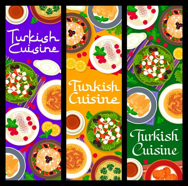 Bannières Culinaires Turques Avec Plats Repas Dîner Vecteur Turquie Menu — Image vectorielle