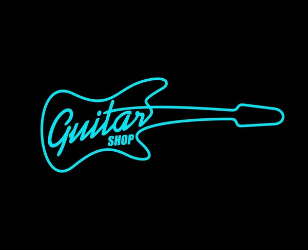 Akoestische Gitaar Winkel Neon Teken Vector Icoon Muziekwinkel Instrument Blauw — Stockvector