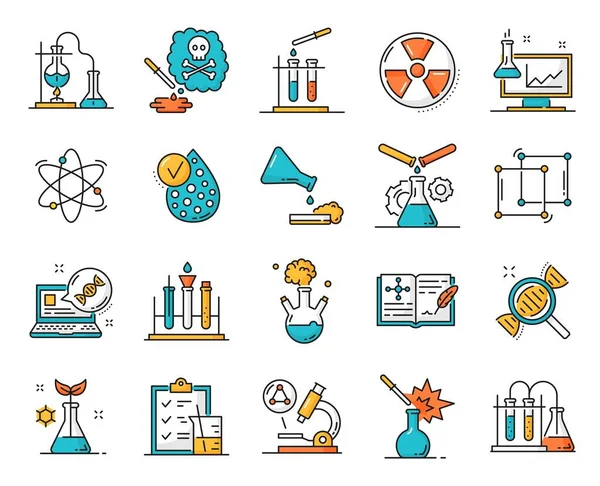 Genética Medicina Física Química Ícones Linha Biologia Teste Laboratório Ciência — Vetor de Stock