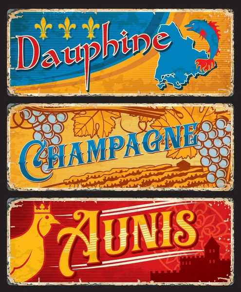 Dauphine Champagne Aunis Franse Regio Borden Stickers Vector Tin Borden — Stockvector