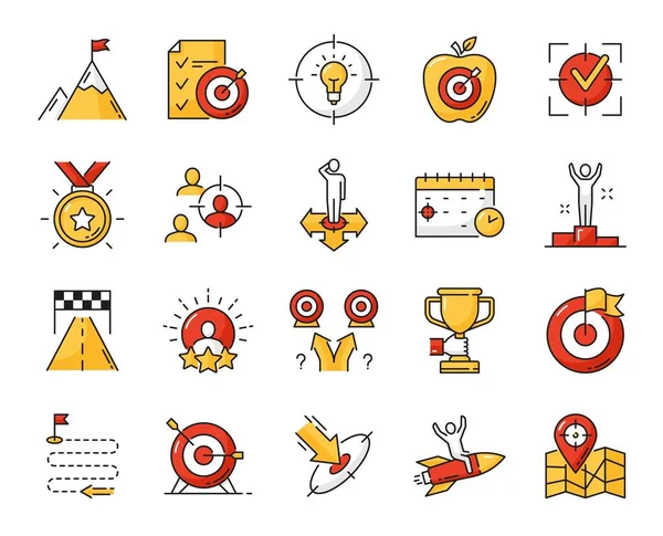 Success Goal Target Business Leadership Management Color Outline Icons Vector — 图库矢量图片