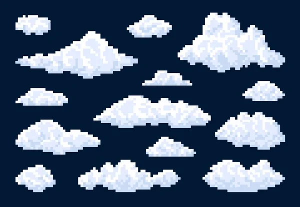 Білі Ізольовані Пухнасті Піксельні Хмари Блакитному Небі Векторні Бітові Піксельні — стоковий вектор