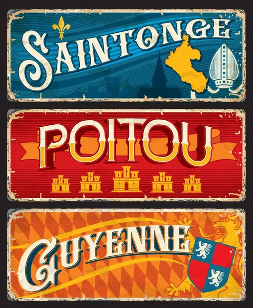 Saintonge Poitou Guyenne Francês Regiões Placas Adesivos Viagem Sinais Estanho — Vetor de Stock