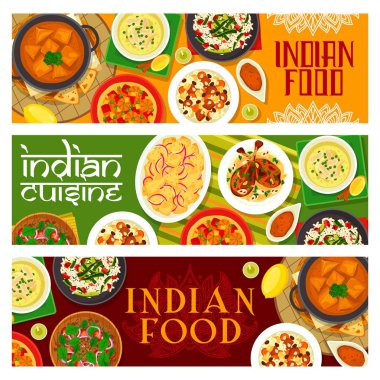 Hint mutfağı pankartları tavuk kremalı çorba, badem fıstıklı bacaklar ve kuzu pirinçli biryani. Sos paneer peyniri, kabak pilavı ve sebze mercimek salatası veya patates soğanı batato piyava upkari.