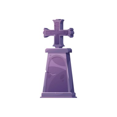 Çapraz çizgi film ikonu olan mezar taşı izole Cadılar Bayramı sembolü. Vektör mezarlığı ve mezar taşı, mezar taşı, haçlı mezar taşı. Gizemli mezarlık ve mezarlık eşyası, eski mezar.