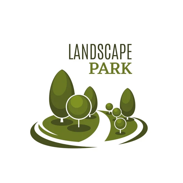 Landscape Park Vector Icon Green Trees Grass Lawn Bushes Walking —  Vetores de Stock
