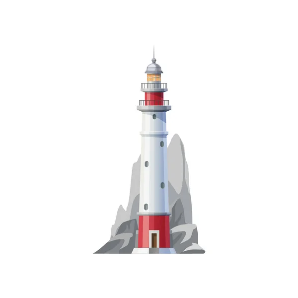 Sea Lighthouse Coast Searchlight Beacon Tower Light House Vector Icon —  Vetores de Stock