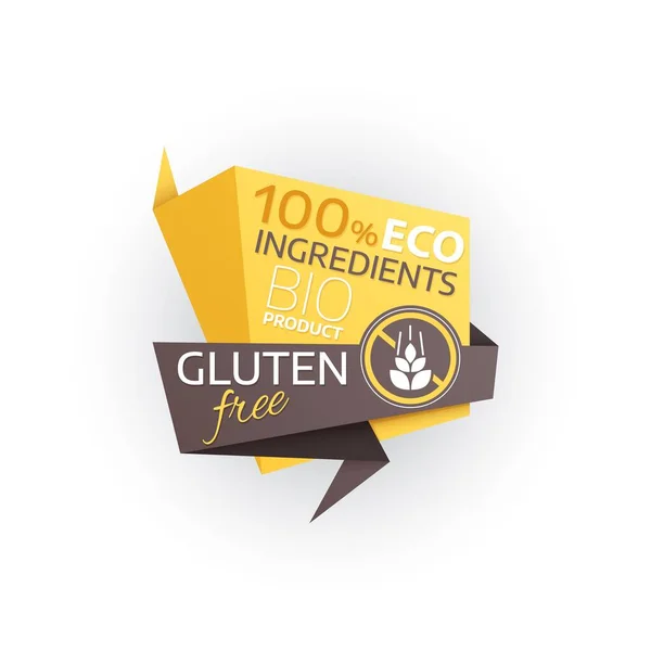Gluten Free Bio Product Vector Icon Origami Paper Banner Prohibition — Vetor de Stock