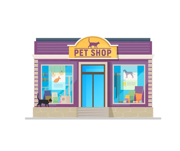 Pet Care Food Shop Building Vector Store Facade Animals Items — 图库矢量图片