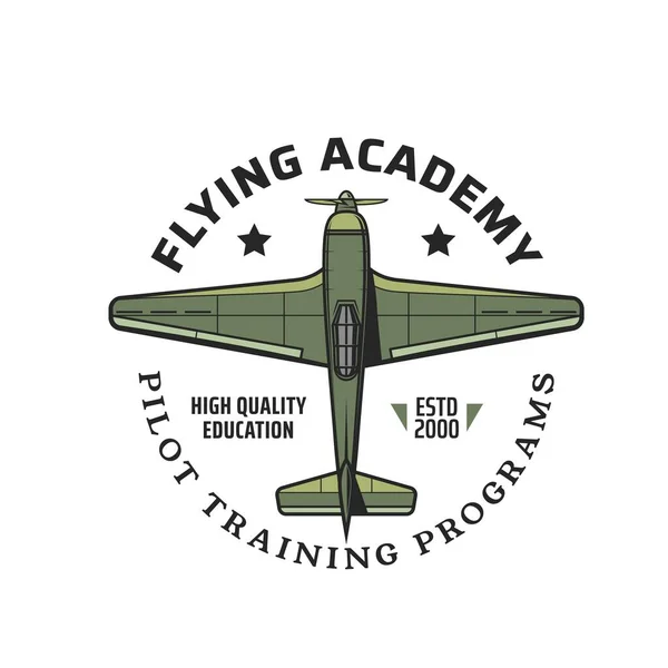 Ikona Létající Akademie Armádním Letounem Znak Pilotní Školy Retro Historický — Stockový vektor
