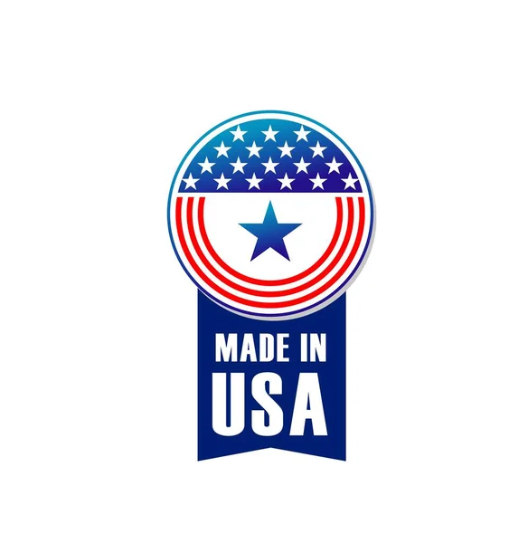 メイドで米国ラベルまたはバナー付きアメリカ国旗星 米国製品 愛国的なシンボル 保証または真正証明書ベクトルシール 米国フラグ付きプレミアム品質保証タグ — ストックベクタ