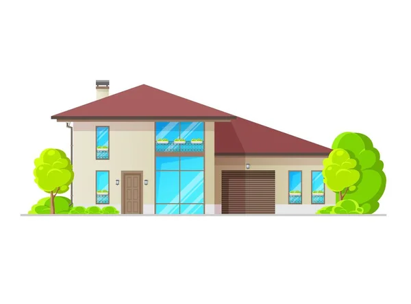 Residential Neighborhood Two Storey House Exterior Garage Modern Design Home — Stock Vector