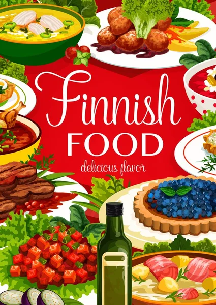 Φινλανδική Κουζίνα Γεύματα Αφίσα Φινλανδία Πιάτα Τροφίμων Για Δείπνο Και — Διανυσματικό Αρχείο