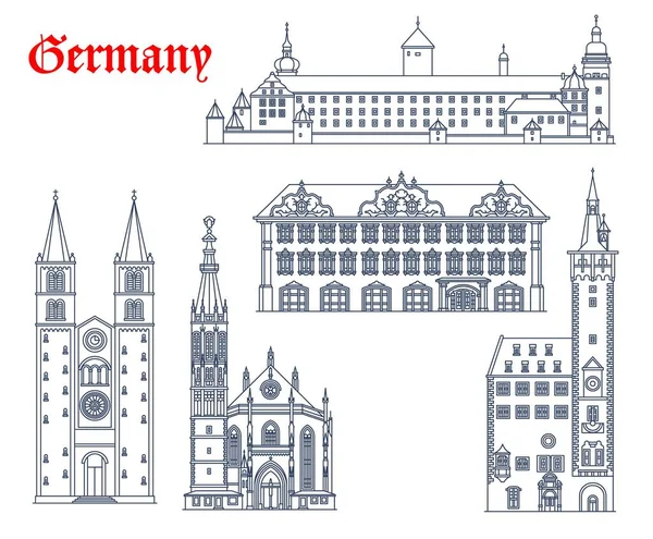 Niemcy Budynki Architektury Wurzburga Zabytki Podróży Kościoły Wektorowe Kościół Kaplicy — Wektor stockowy