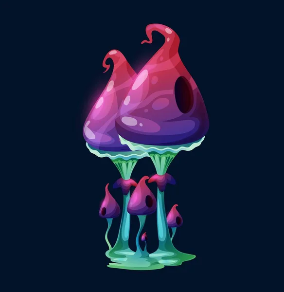 Fantasy Magic Luminous Purple Mushrooms Vector Plant Alien Space Nature — Stock vektor