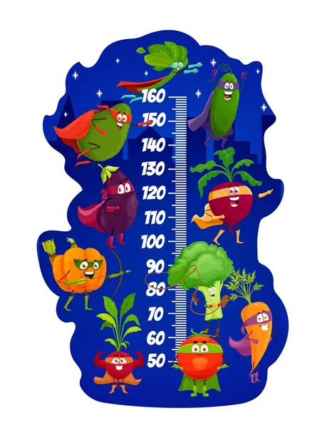 Счастливые Овощи Супергерой Детская Диаграмма Роста Измеритель Роста Линейки Мультяшным — стоковый вектор