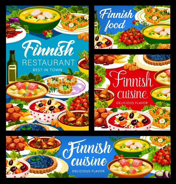 Finnish Restaurant Cuisine Meals Food Dishes Finland Vector Dinner Lunch — Vettoriale Stock