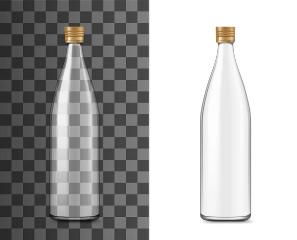 Glazen Fles Realistische Verpakking Vector Transparante Lege Mockup Met Dop — Stockvector