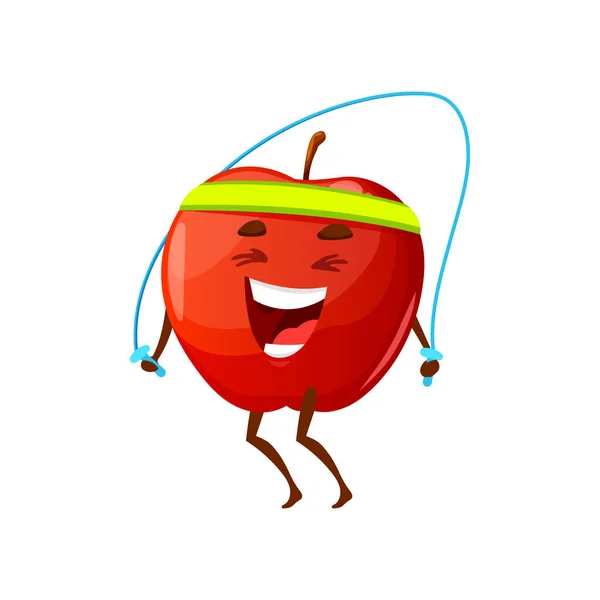 Cartoon Apple Jumping Rope Band Head Isolated Happy Character Sportive — 图库矢量图片