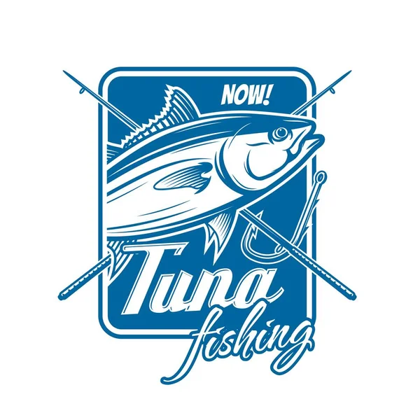 Tuna Fishing Vector Icon Crossed Rods Fish Hook Isolated Blue — Vetor de Stock