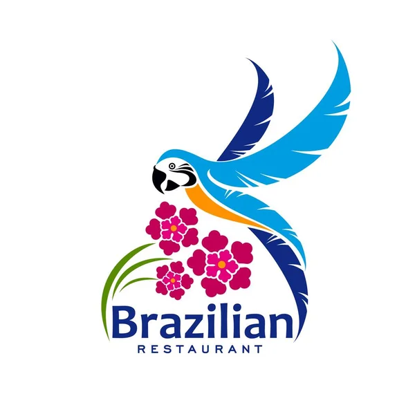 Brazilian Cuisine Restaurant Icon Blue Parrot Flowers Cartoon Vector Icon —  Vetores de Stock