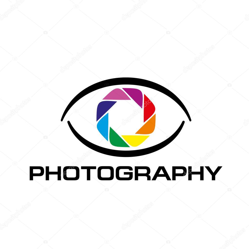 Photography vector icon of human eye with diaphragm of camera lens shutter. Photo or photographer studio isolated symbol and icon design