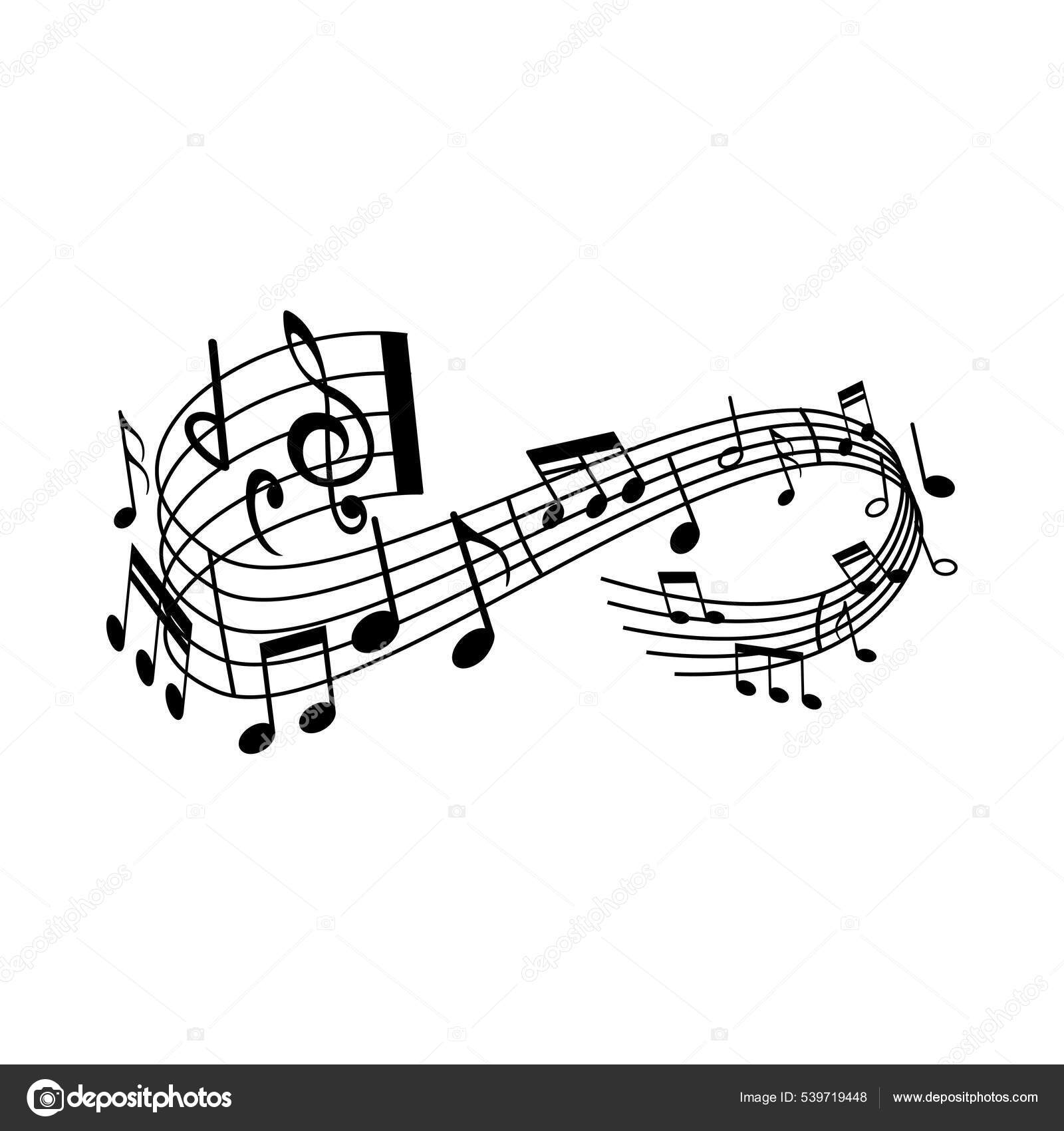 Music Sounds Wave Vector Musical Notes Treble Bass Clef Flat Stock