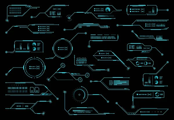 Pantalla Pantalla Futurista Hud Cajas Información Interfaz Títulos Llamadas Vectoriales — Vector de stock