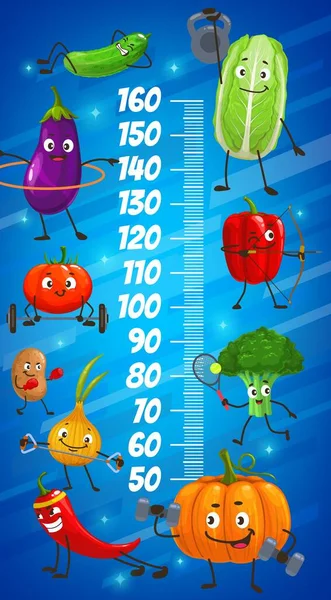 Kids Height Chart Cartoon Vegetables Fitness Sport Vector Growth Meter — Vector de stock