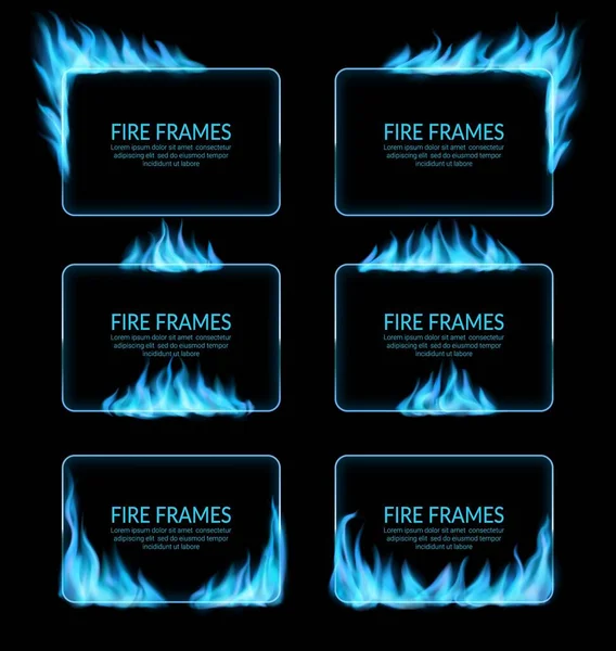 Natural Gas Blue Fire Flames Frame Borders Realistic Vector Burning — Stockvector