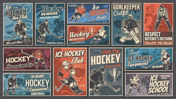 Hockey Players Ice Hockey Sport Vintage Posters Banners Championship Game — Archivo Imágenes Vectoriales