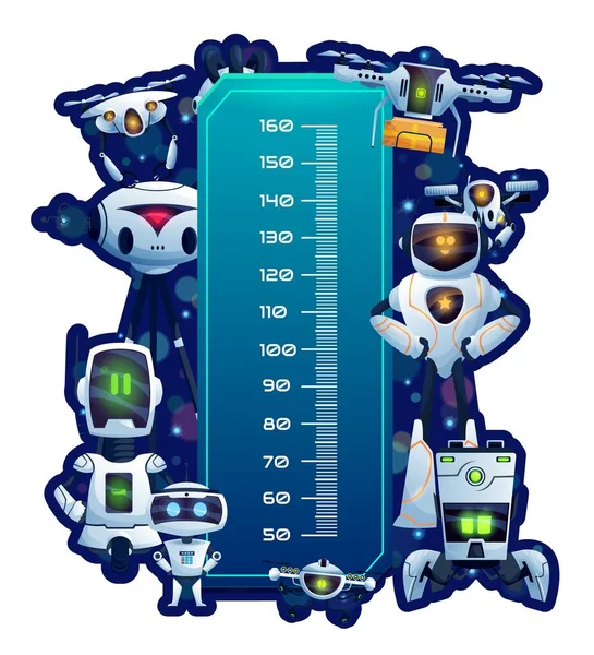 Kids Height Chart Growth Measure Meter Cute Robots Drones Humanoid — стоковый вектор