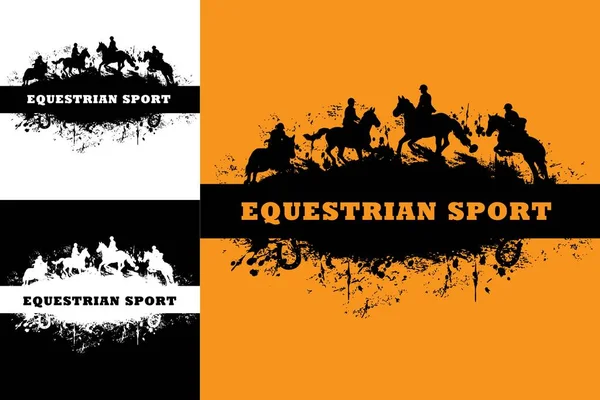 Carreras Caballos Equitación Pancartas Deportes Ecuestres Grunge Vector Jockey Polo — Archivo Imágenes Vectoriales