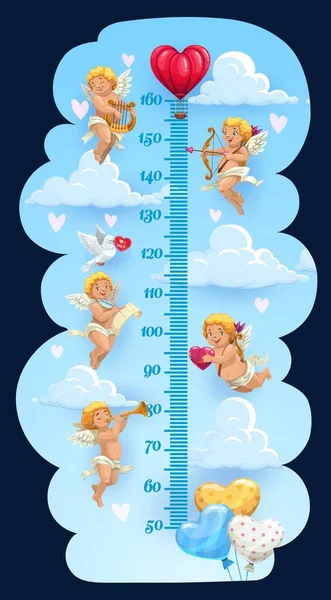 Angel Cupids Kids Height Chart Cartoon Growth Meter Vector Kids — Stock Vector